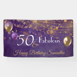 Elegant Paars Gold Glam 50 en Fabulous Birthday Spandoek