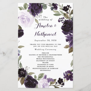 Elegant Paars Gold Green Floral Wedding Programs