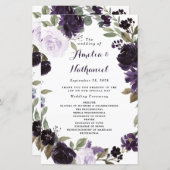 Elegant Paars Gold Green Floral Wedding Programs (Voorkant / Achterkant)