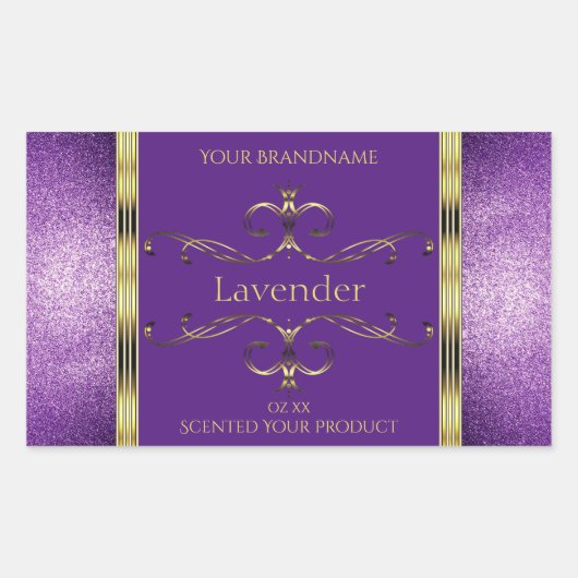 Elegant Paars Gold Product Labels Glitter Borders (Voorkant)