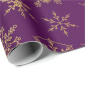 Elegant Paars Gold Snowflakes Pattern Wrapping Pa Cadeaupapier (Rol Hoek)