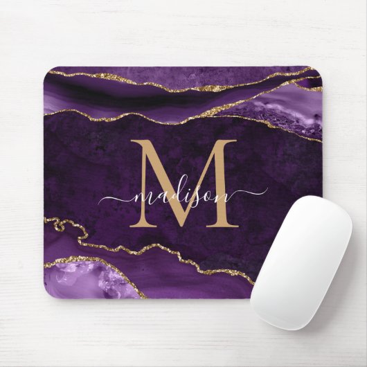 Elegant Paars Gold Sparkle Agate Geode Monogram Muismat (Met muis)