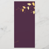 Elegant Paars Gouden Bladeren Trouwmenu Programma (Achterkant)