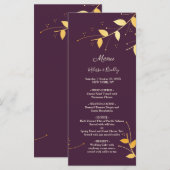 Elegant Paars Gouden Bladeren Trouwmenu Programma (Voorkant / Achterkant)