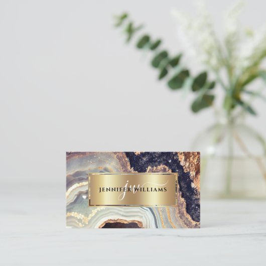 Elegant Paars goudmarmer Agate Geode QR Code Visitekaartje (Staand voorkant)