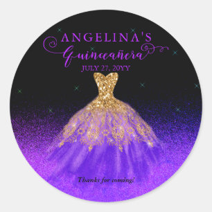Elegant Paars   GoudSpaanse garnaal Quinceañera Ronde Sticker