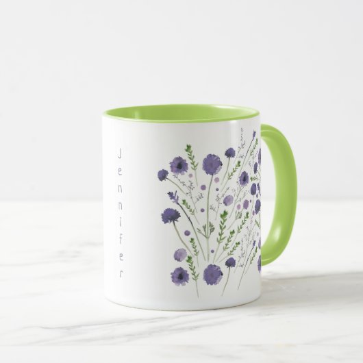 Elegant Paars Green Floral Pattern Mok (Voorkant rechts)