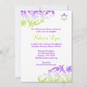 Elegant Paars Green Flourish Bat Mitzvah Kaart (Voorkant)