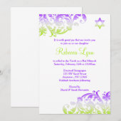 Elegant Paars Green Flourish Bat Mitzvah Kaart (Voorkant / Achterkant)