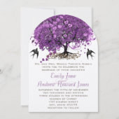 Elegant Paars Heart Leaf Tree Wedding Kaart (Voorkant)