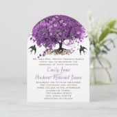 Elegant Paars Heart Leaf Tree Wedding Kaart (Staand voorkant)