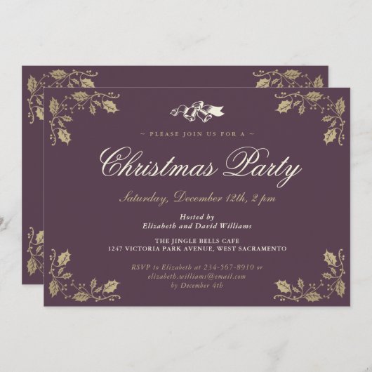 Elegant Paars Holly behaalt kerstfeestdag Kaart (Voorkant / Achterkant)