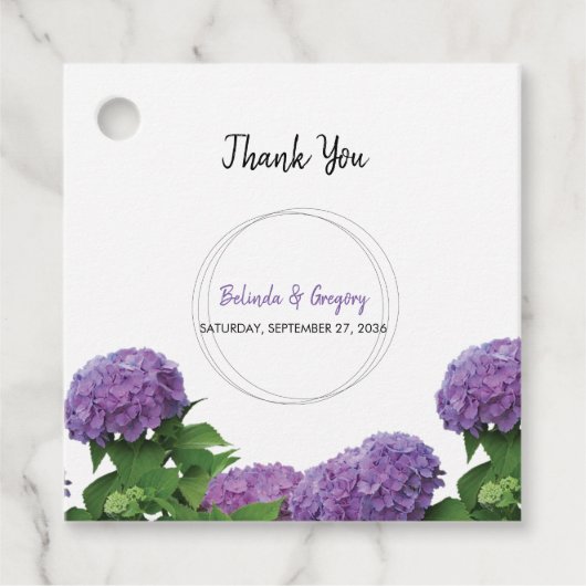 Elegant Paars Hydrangea Wedding Gift Bedankjes Labels (Voorkant)