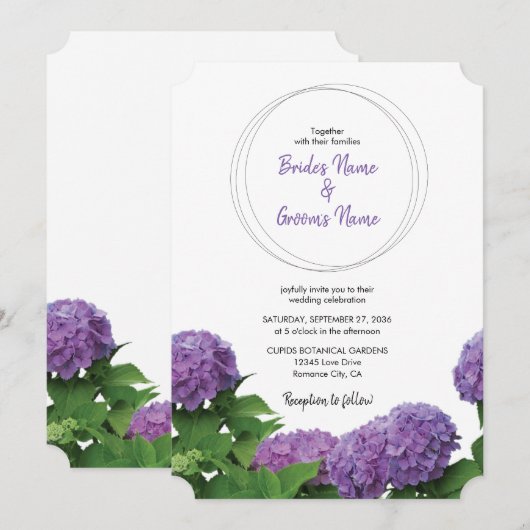 Elegant Paars Hydrangea Wedding Invitations Kaart (Voorkant / Achterkant)
