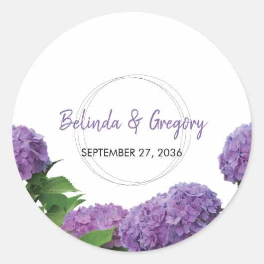 Elegant Paars Hydrangea Wedding Ronde Sticker (Voorkant)