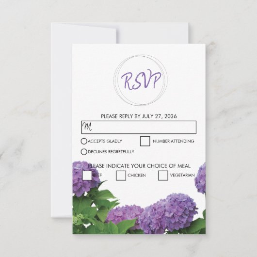 Elegant Paars Hydrangea Wedding RSVP Kaarten (Voorkant)