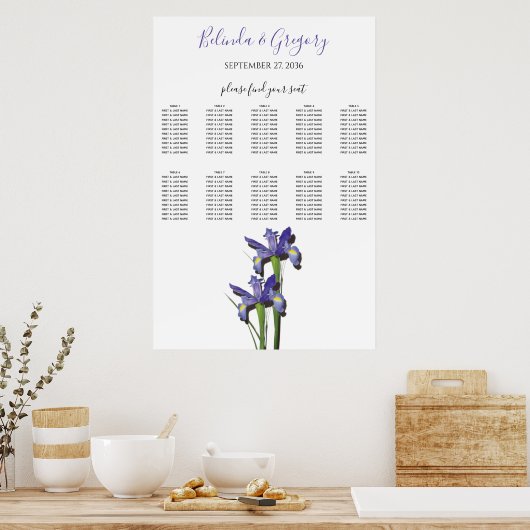 Elegant Paars Iris Wedding Seding Chart Poster (Keuken)