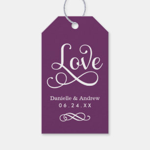 Elegant Paars Kalligrafie Monogram Bruiloftsgesche Cadeaulabel
