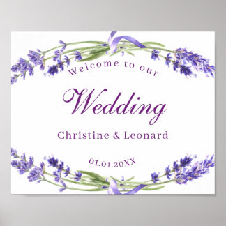 Elegant Paars Lavander Flowers Weddenschap Welkom Poster