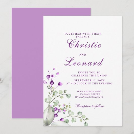 Elegant Paars Lavander Flowers Wedding Kaart (Voorkant / Achterkant)