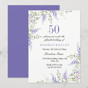 Elegant Paars Lavender 50th Birthday Invite Kaart