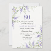 Elegant Paars Lavender 80th Birthday Invite Kaart (Voorkant)
