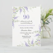 Elegant Paars Lavender 90th Birthday Invite Kaart (Staand voorkant)