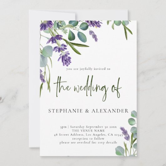 Elegant Paars Lavender Floral QR Code Weddenschap Kaart (Voorkant)