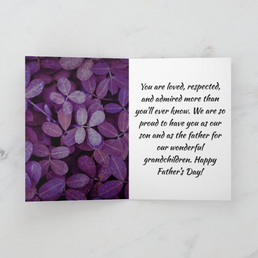 Elegant Paars Leaf Fathers Day for Son Feestdagen Kaart (Binnen)