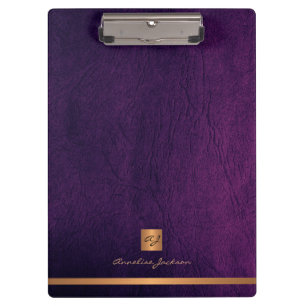 Elegant paars leren goud, monogrammen klembord