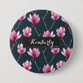 Elegant Paars Magnolia Pattern - Aangepast Ronde Button 7,6 Cm (Voorkant)