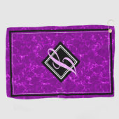 Elegant Paars Marble Black Diamond Initiaal Script Golfhanddoek (Horizontaal)