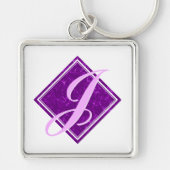 Elegant Paars Marble Diamond Initiaal Script Sleutelhanger (Voorkant)