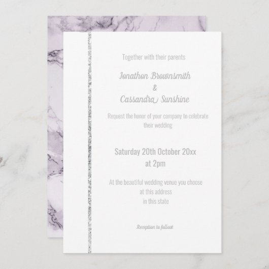 ELEGANT PAARS MARBLE SILVER WEDING KAART (Voorkant / Achterkant)