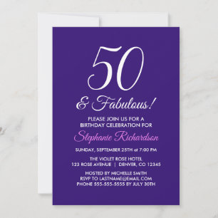 Elegant Paars minimalist 50 en Fabulous Birthday Kaart