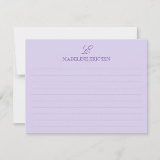 Elegant Paars Monogram Gelinieerd Notitiekaartje