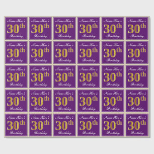 Elegant, Paars, Nep Goud 30e Verjaardag + Naam Cadeaupapier