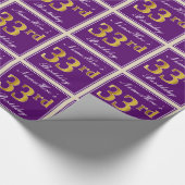 Elegant, Paars, Nep Goud 33e Verjaardag + Naam Cadeaupapier (Hoek)