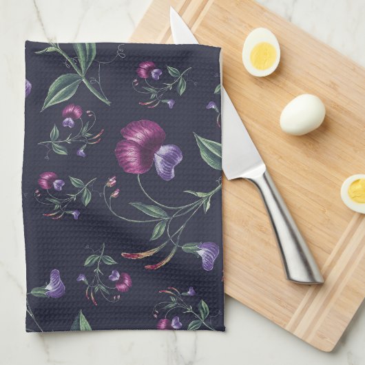 Elegant Paars Orchids Floral Pattern | Theedoek (Quarter Fold)
