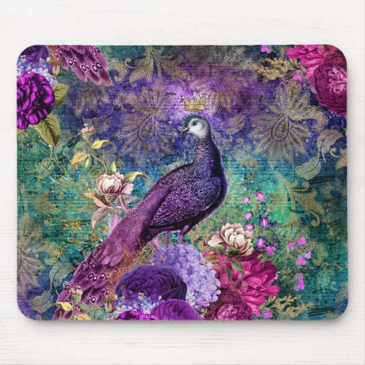 Elegant Paars Peacock Blauwgroen Muismat (Voorkant)