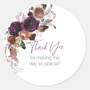 Elegant Paars Plum Floral Persoonlijk Dank u wel Ronde Sticker