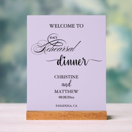 Elegant Paars Probediner Welkom Script Acryl Bord (Neutraal)
