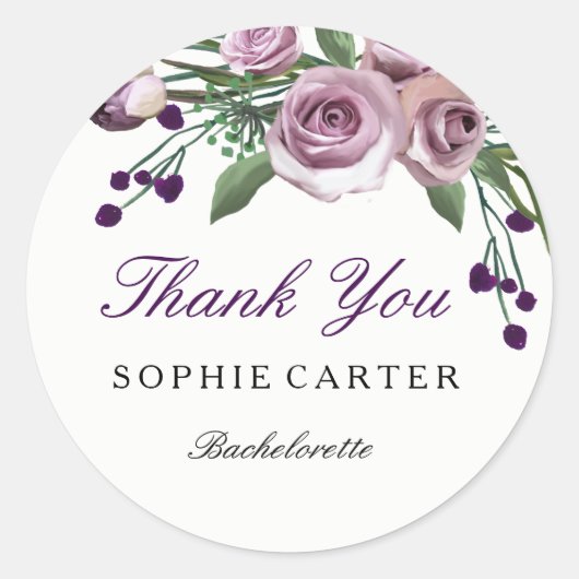 Elegant Paars Roos Bachelorette Dank u Sticker (Voorkant)