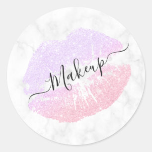 Elegant paars roos goud glitter lippen witte marme ronde sticker