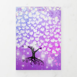 Elegant Paars Roze Hart Blad Trouw Tri-Fold Drieluik Uitnodiging