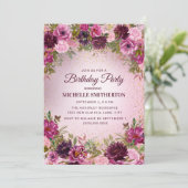 Elegant  Paars roze Rozen Glitter Kaart (Staand voorkant)