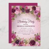 Elegant  Paars roze Rozen Glitter Kaart (Voorkant / Achterkant)