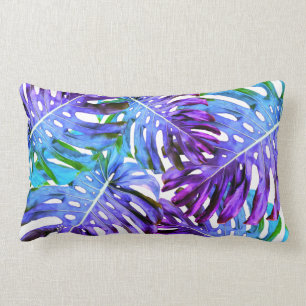 Elegant Paars Roze Tropisch Blafpatroon Kussen