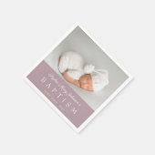 Elegant Paars Script Baptisme Foto Servet (Hoek)