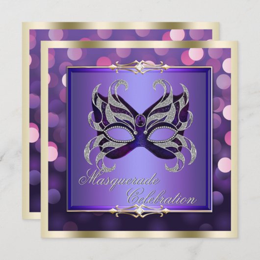 Elegant Paars Shimmering Lights Bokeh Masquerade Kaart (Voorkant / Achterkant)